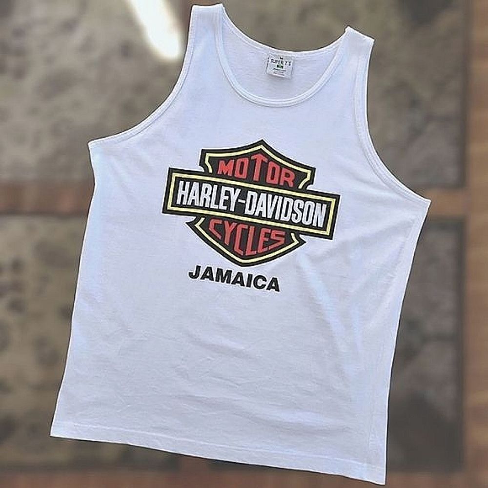Vtg white Harley-Davidson Jamaica big logo graphic tank